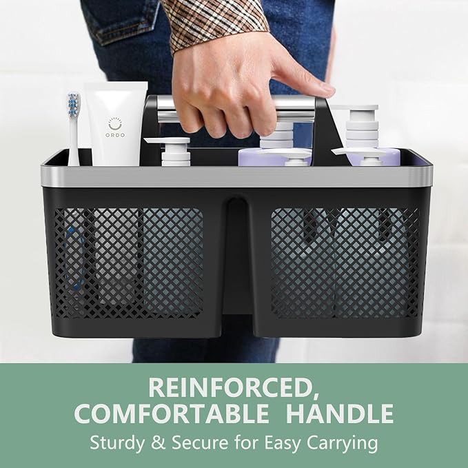 BYUNER Black Shower Caddy Portable: Plastic Bathroom Caddy Organizer with Handle and Holes, Cleaning Caddy, Hard Shower Basket Storage Tote for Toiletry, College Dorm Room Essentials for Men - Image 9