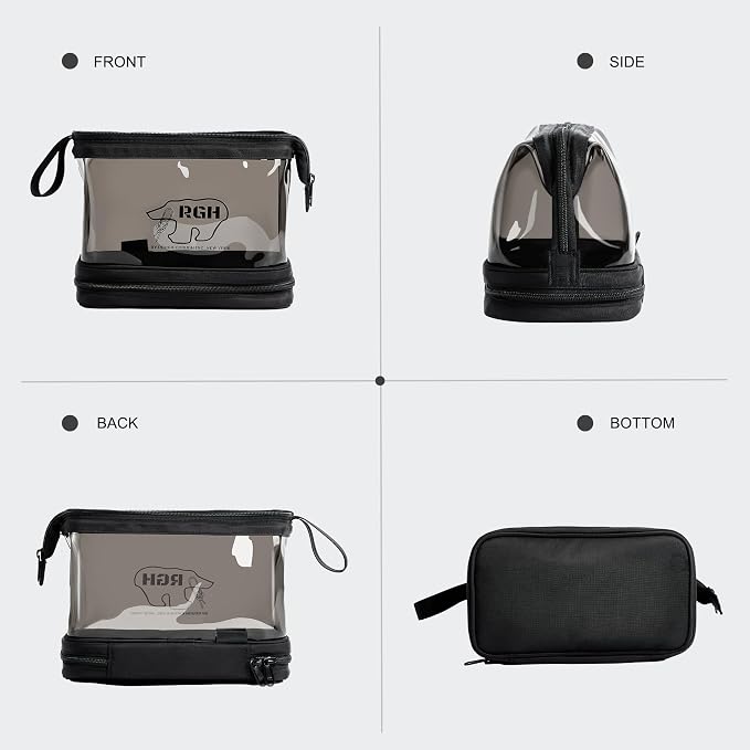 Rough Enough Clear Cosmetic Bag for Women and Men, Leakproof Travel Makeup Organizer, with Detachable Brush Pouch, Large Opening, 6.5”x5”x8.5”, Black - Image 8