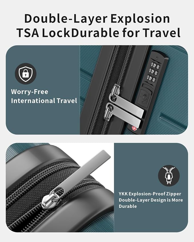 3 Piece Luggage Set, 20/24/28 Inch Expandable Luggage Sets with Spinner Wheels, ABS+PC Hardshell Suitcases, Suitcase Set with Double-Layer Explosion Zipper, TSA Lock - Image 5