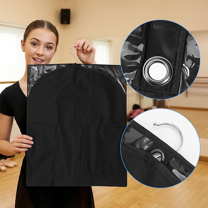 10 Pack Garment Bags for Dance Costumes, 40" Garment Bags for Hanging Clothes with 3 Clear Zipper Pocket, Waterproof Cheer Uniform Garments Bag for Dance Competition, Travel, Closet Storage (Black) - Image 6