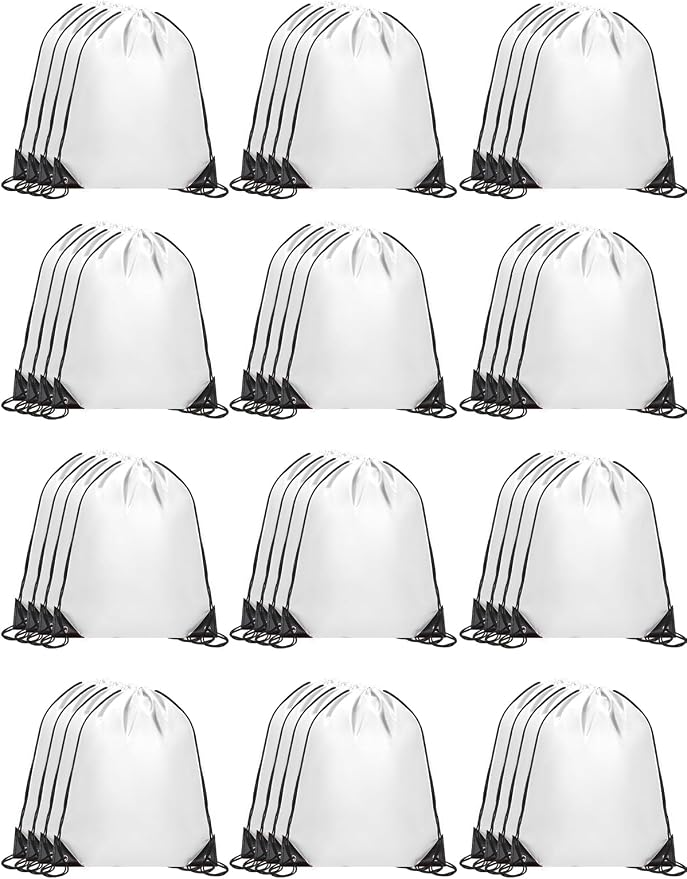 ZenNex 50 Pcs Drawstring Backpacks Bulk, 16.5x13.4 Inches Reusable Cinch Sack Bags for Gym Sports Beach School Travel and Party Favors, Assorted Colors(50, White) by Unknown