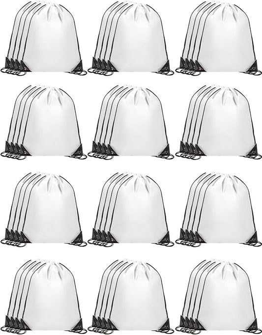 ZenNex 50 Pcs Drawstring Backpacks Bulk, 16.5x13.4 Inches Reusable Cinch Sack Bags for Gym Sports Beach School Travel and Party Favors, Assorted Colors(50, White) by Unknown