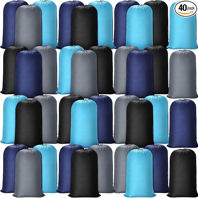 Sanwuta 40 Pcs 38" x 24" Large Laundry Bags Bulk Travel Laundry Bags with Drawstring Closure Lock Washable Heavy Duty for Dirty Clothe Camping College Dorm Apartment (Black,Gray,Sky Blue,Navy Blue) by Sanwuta