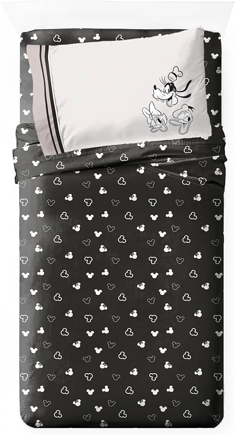 Jay Franco Kids Sheet Set with Fitted, Flat Sheets & Pillow Cover - Ultra-Soft Bedding with Pillowcase for Room Decor, Black - Mickey and Friends, 3 Piece Twin by JayFranco
