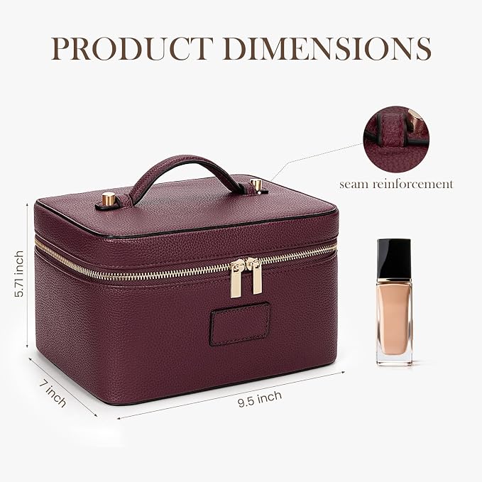HiTotes Makeup Bag Large Vanity Case for Women Travel Cosmetic Bag Makeup Case Organizer Leather Travel Toiletry Bag - Image 3