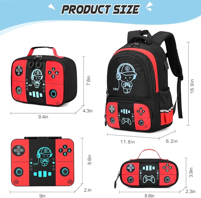 Bevalsa Backpack for Boys with 43OZ Bento Lunch Box,Insulated Lunch Bag & Pencial Case,Cool Luminous Gamer Schoolbag for Kids Teens Elementary Middle School,Bookbag Glow In The Dark - Image 2