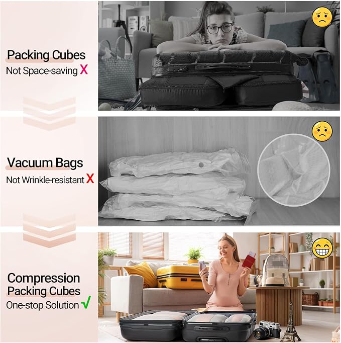10 Set Compression Packing Cubes for Travel Gifts Mom Women,OlarHike Luggage Clothes Garment Bags for Travelers,Airplane/Cruise/Car Travel Essentials,Compressible Expandable Saver Space Bags(Beige) - Image 6