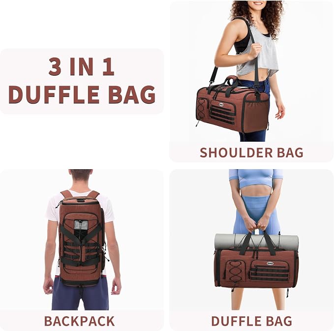Bosstin Gym Bag for Men & Women,45L Travel Duffle Sports Duffel Bag Gym Weekender Overnight Backpack with Shoe Compartment (COFFEE CHECKERED) - Image 5