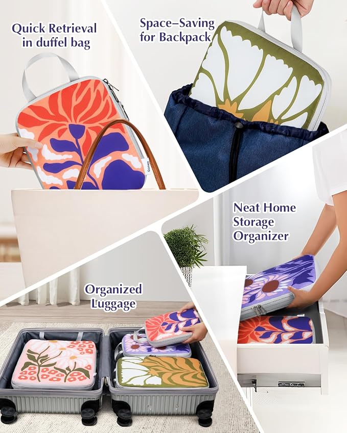 Gonex Compression Packing Cubes, 10pcs Expandable Storage Travel Luggage Bags Organizers with Hanging Toiletry Bag Laundry Bag Shoe Bag Accessories Bag, Travel Cubes for Suitcase Carry On (Flowers) - Image 7