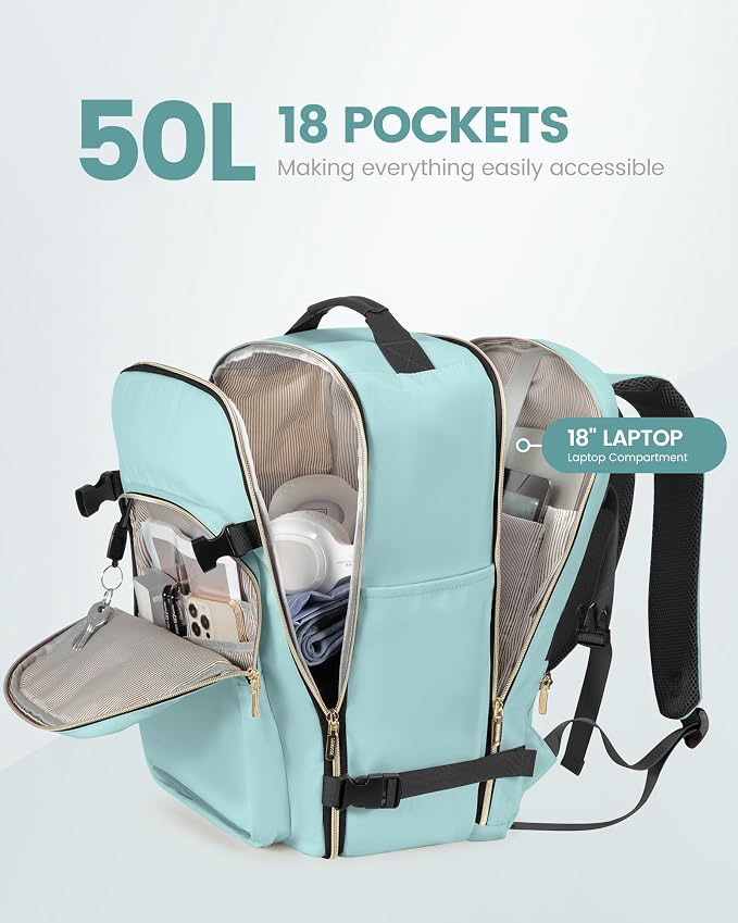 LOVEVOOK 50L Travel Backpack Flight Approved Carry on Backpack,3 Packing Cubes,Waterproof Personal Item Travel Bag,TSA Carry on Luggage Suitcase Travel Essentials,Gifts for Women & Men,fits 18" Laptop - Image 3