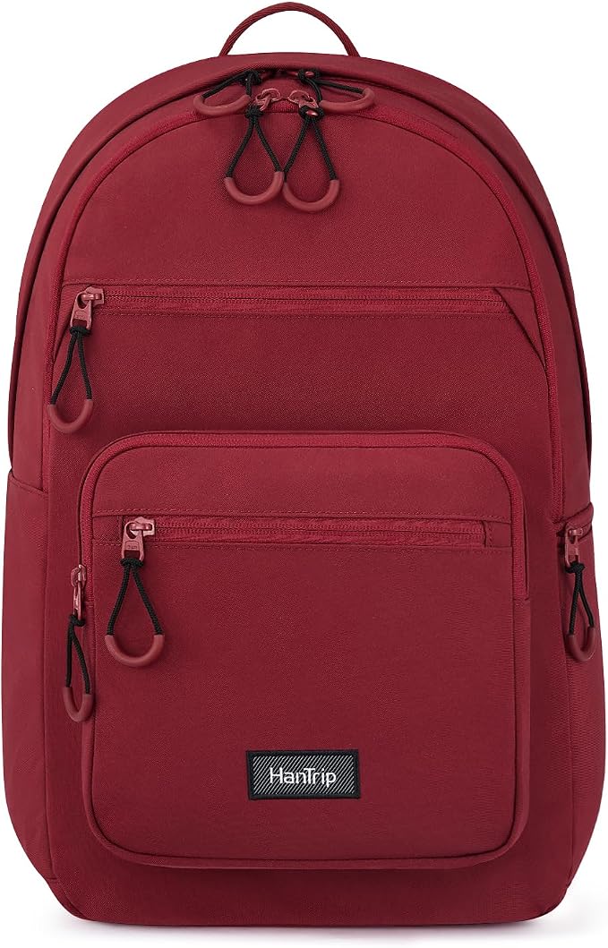 HanTrip Carry On Travel Backpack For Women, 18 Inch Water Resistant Large Backpack Lightweight Bookbag For Men, 8x14x18 Personal Item Bag Casual Daypack Backpacks For Work Office Commuter (Burgundy) by HanTrip