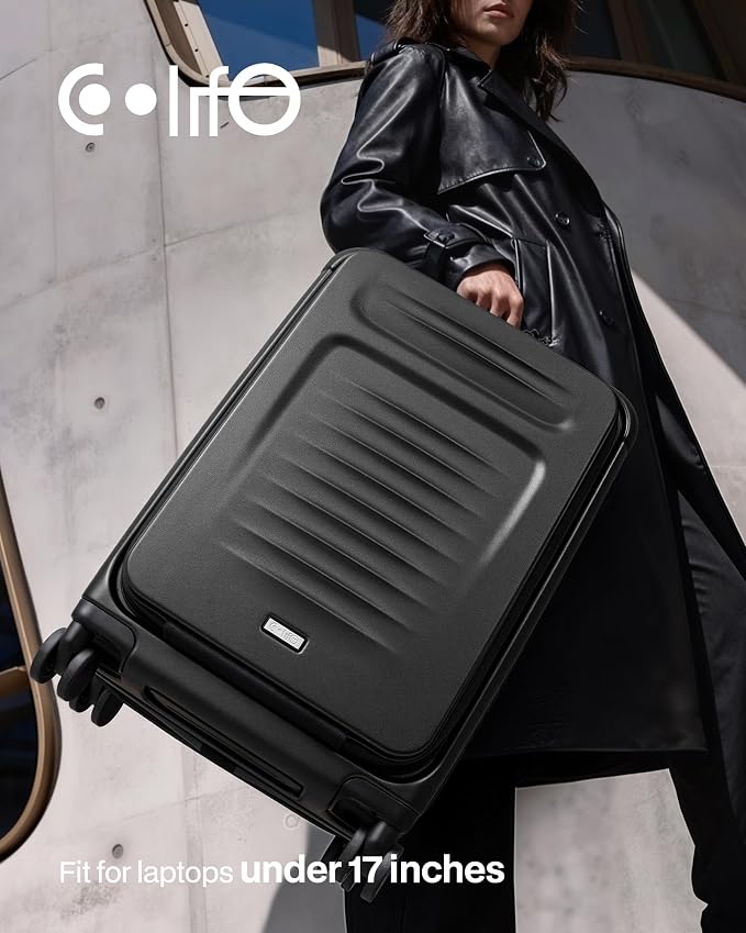 Coolife Carry On Luggage Suitcase : 22x14x9 Airline Approved Travel Luggage with Spinner Wheels, Front Pocket Expandable Hardshell Suitcases with TSA Lock Black - Image 8