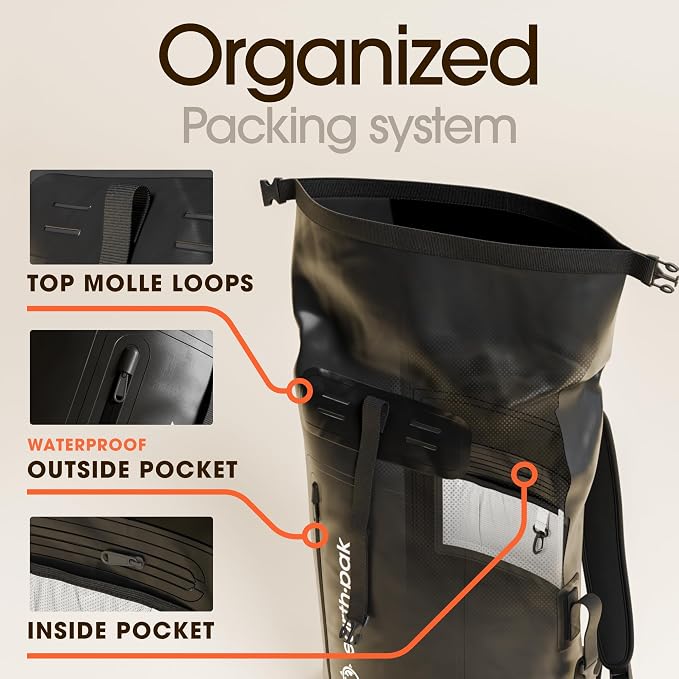 Earth Pak Waterproof Backpack - Heavy Duty Hiking Backpack - Roll-Top Closure Bag - Cushioned Dry Bag Waterproof Phone Case - Image 5
