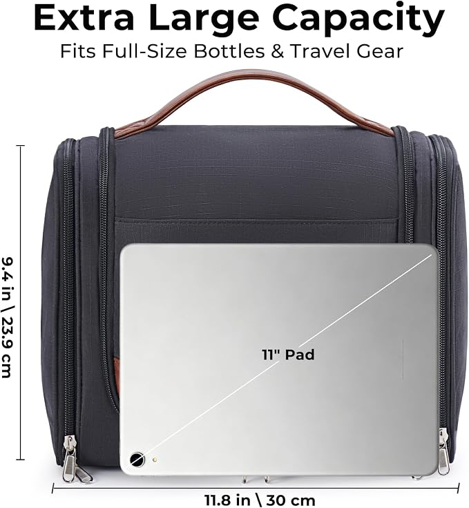 Ralnitote Large Hanging Toiletry Bag for Men, Travel Bathroom Bag with Hook, Hygiene Bag Organizer for Shower, Shaving & Grooming Essentials, Black - Image 2