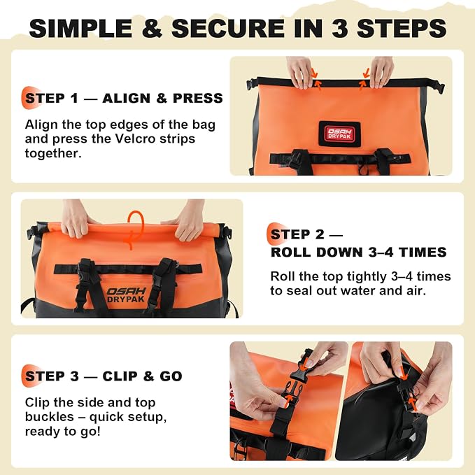 OSAH DRYPAK Waterproof Duffel Bag 25L/40L/60L – Heavy-Duty Motorcycle Tail Bag, Roll-Top Dry Bag for Travel, Camping, Boating, Kayaking, Outdoor Adventure - Image 5