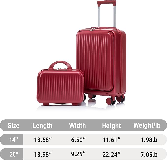 Gradient Color Suitcase 2-Piece Set, 20" Rotating Wheel Suitcase with 14" Cosmetic Case, Lightweight Durable Hardshell Luggage with 360° Spinner Wheels for Travel, Women & Girls (Red) - Image 9