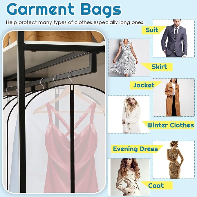 Amylove 20 Pcs 24 x 40/60/72 Inch Garment Bags Bulk Hanging Clothes Storage Covers for Closet Organization Dustproof Transparent Dress Suit Bag Set for Wedding Dresses Long Gowns Coats - Image 4