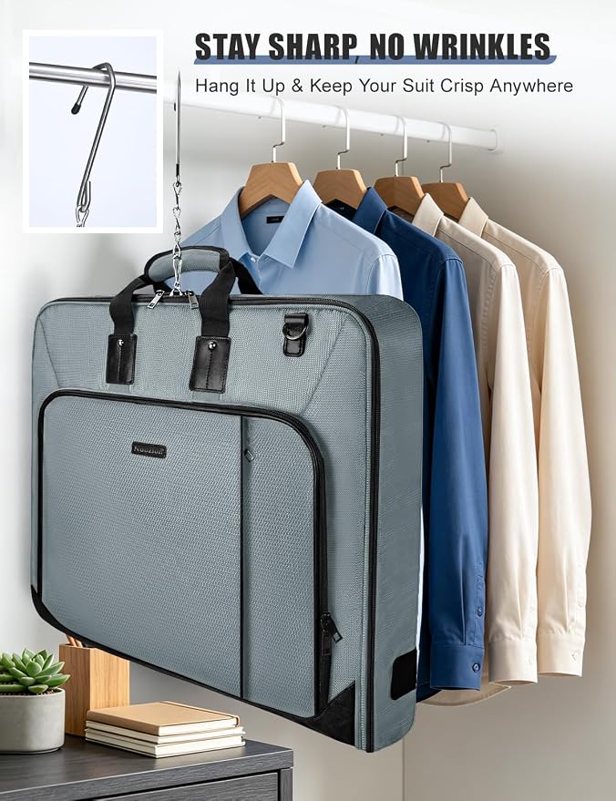 Noozion Garment Bag for Travel, Large Carry On Suit Bag for Business Up to 3 Suits, Wrinkle Free Garment Bag for Hanging Clothes with Shoulder Strap, Laptop Compartment, and Wet-Dry Pocket - Image 3