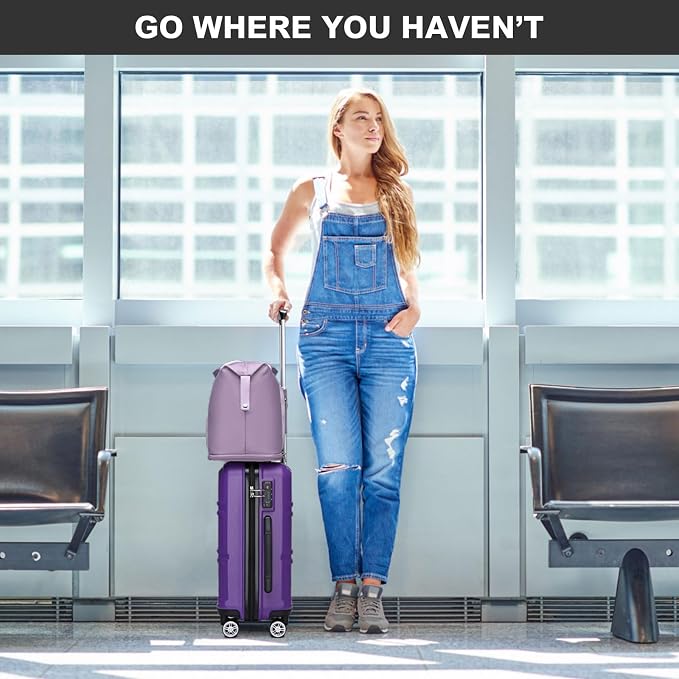 Kono Luggage Set 4 Piece Carry On Hardside Luggage with Spinner Wheels | Lightweight PC+ABS Carry On Suitcase with TSA Lock Purple - Image 2