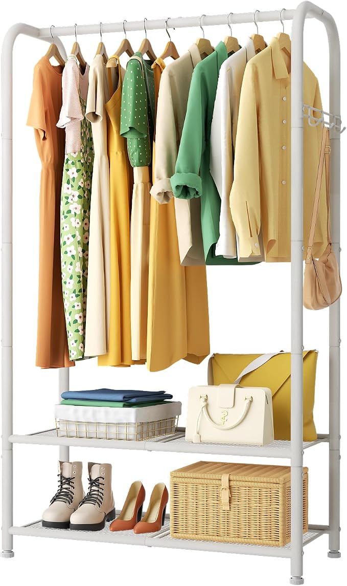 SINGAYE Wardrobe Standing Closet Clothing Rack With Shelf Hanging Clothes | Wardrobe Open Compact Small Metal Garment Hanger Stand Alone Free Standing Black Closet Rack Storage Organizer Heavy Duty by SINGAYE