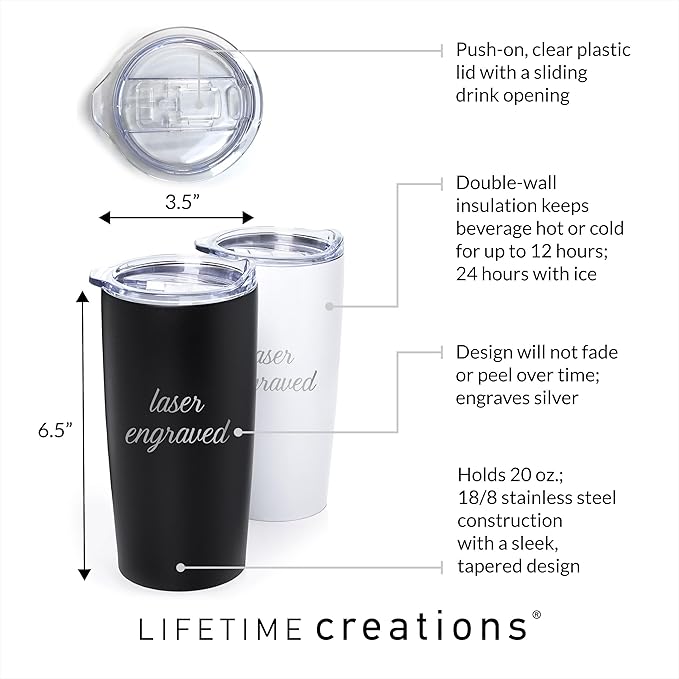 Lifetime Creations Engraved Personalized Dentist Tumbler With Lid 20 oz (White) - Custom Stainless Steel Coffee Travel Mug, Dental Hygienist Gift, Dentist Appreciation