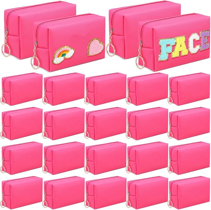Chunful 24 Pcs Preppy Makeup Bag PU Leather Cosmetic Bag Bulk Makeup Plain Pouch Waterproof Toiletry Purse for Women Traveling Preppy Pencil Case Valentine's Day Gifts(Rose Red) by Chunful
