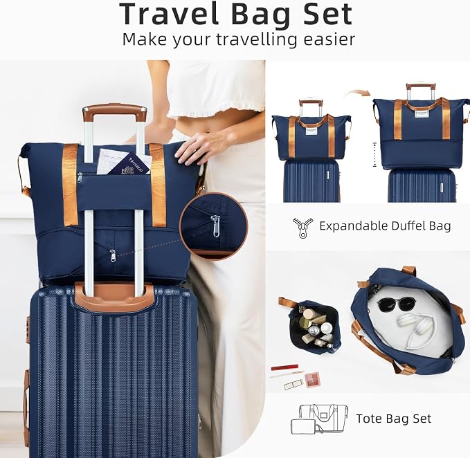 LARVENDER Luggage Set 6 Piece Large Suitcases with Wheels, Suitcase Set ABS Hard Shell Luggage Sets with Spinner Wheels, Carry On Luggage TSA Lock Travel Luggage for Men Women(Navy Blue) - Image 3