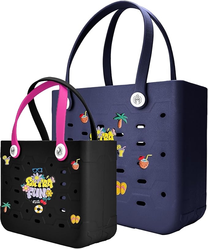 2-Pack Beach Bags Medium & Small,Waterproof Sandproof Rubber Tote Set for Women Men, Vacation Pool Boat Essentials by Unknown