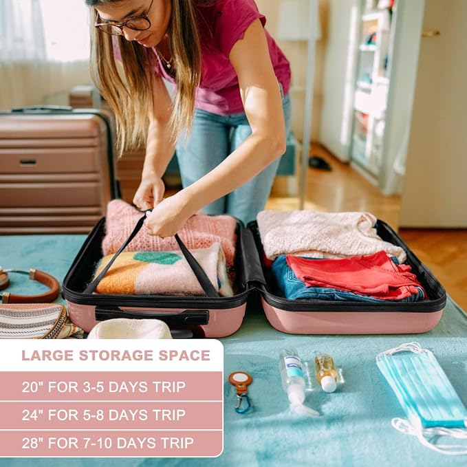 Kono 28 Inch Luggage Expandable Suitcase with Spinner Wheels TSA Lock | Lightweight PC+ABS Hardside Large Checked Luggage Durable Rolling Suitcase Nude/Rose Pink - Image 5