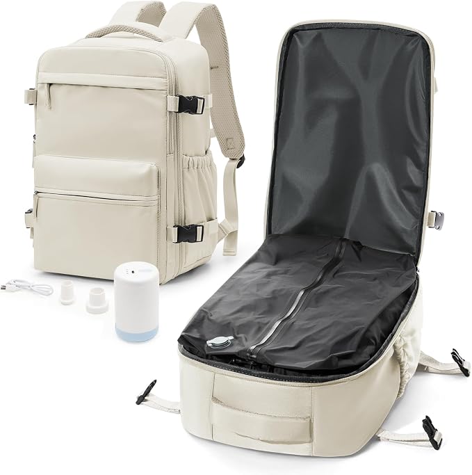 winspansy Vacuum Backpack Travel Essentials with Air Pump Compression Bags for Travel Carry on Flight Approved Seal Vacpack Personal Item Backpack with Vacuum System for Women Men Beige by winspansy
