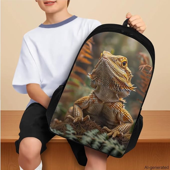 Dragon Lizard Backpack for Kids Boys Backpack with Lunch Box Water Bottle Pouch and Big Pencil Case 4PCS Set Bookbag with Compartments 17 inch Sturdy School Bag Kids Back to School Essentials - Image 3
