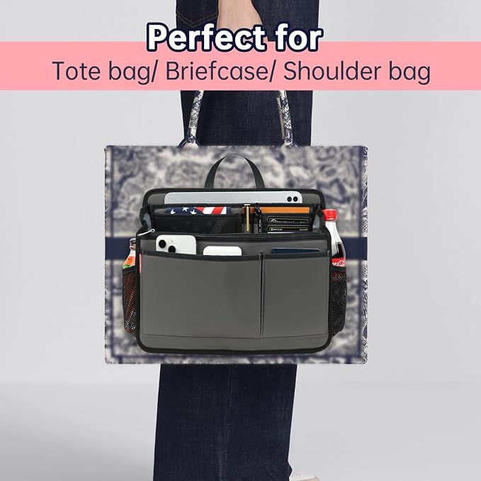 Large Rugged Organizer Insert for Briefcase Tote Shoulder Messenger Bag-20 Pockets,Padded Water-repellent Nylon-Mix - Image 5