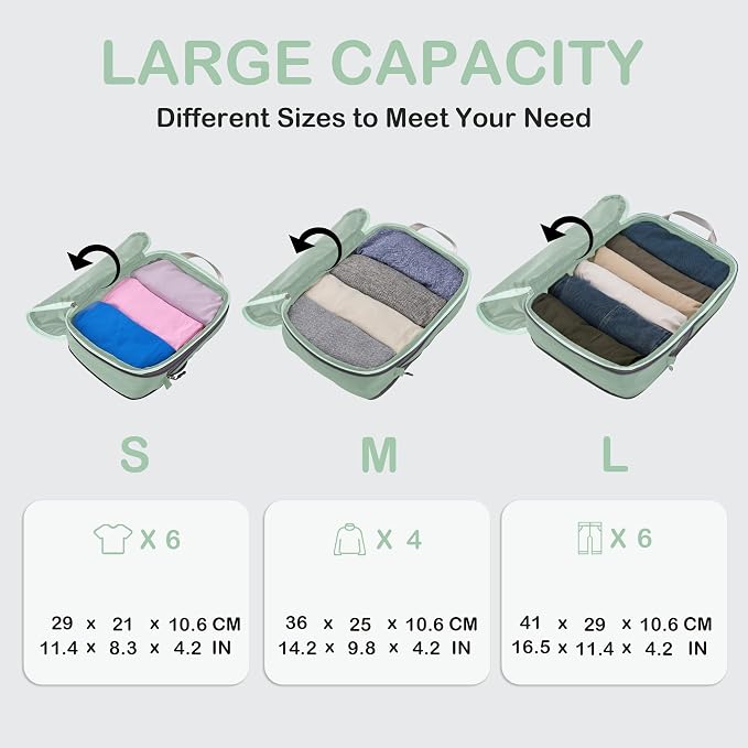 Cipway Compression Packing Cubes, Ultralight Luggage Organizer Bags, Travel Essentials for Carry on Suitcase (3 Piece,Sage Green) - Image 5