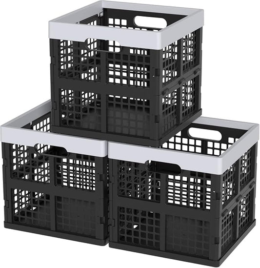 18 L Collapsible Milk Crates, Plastic Stackable Storage Crate, 3-Pack by Doryh