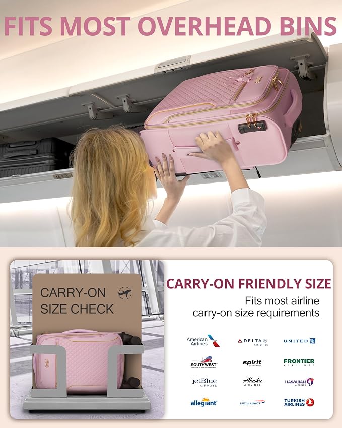 Carry On Luggage 22x14x9 Airline Approved, 20 Inch Softside Suitcase with 4 Pcs, Lightweight Luggage for Women with TSA Lock and 4 Spinner Wheels, Soft Side Carry-on Suitcases for Travel, Pink - Image 4