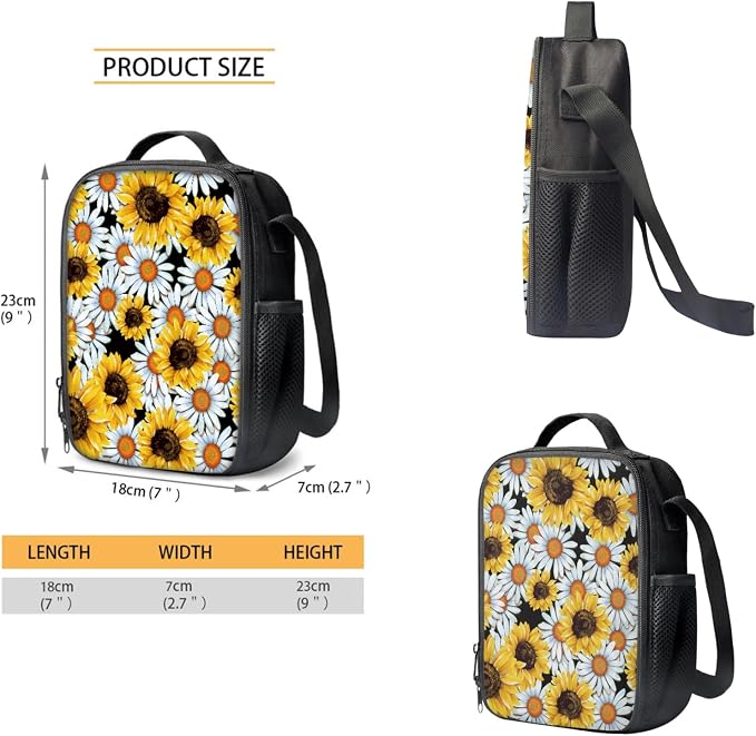 Coloranimal Sunflower Daisy Backapck Set Kids Boys School Bag with Cooler Warm Lunch Bag Pencil Case 3 in 1 Rucksack Daybag Hiking Travel Bag - Image 3