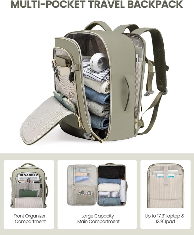 LOVEVOOK Travel Backpack for Women, 40L Carry On Backpack Flight Approved, Large Personal Item Bag Fits 17 inch Laptop, TSA Approved Luggage with 3 Packing Cubes,Waterproof Weekender Gym Bag - Image 4