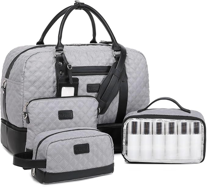 Wogarl 4PCS Weekender Bags for Women Large Overnight Weekend Travel Duffel Carry on Shoulder with Shoe Compartment Canvas Toiletry Bag for Travel Business Gym by Wogarl