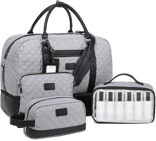 Wogarl 4PCS Weekender Bags for Women Large Overnight Weekend Travel Duffel Carry on Shoulder with Shoe Compartment Canvas Toiletry Bag for Travel Business Gym by Wogarl