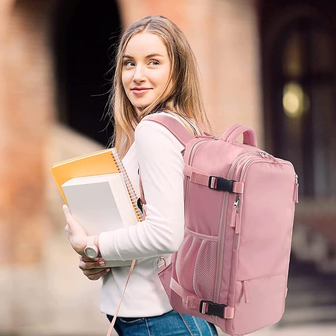 Hanples Travel Backpack for Women, 17 Inch Waterproof Laptop Backpack | 35L Carry on Backpack, TSA Flight Approved Anti Theft Travel Bag, Casual Daypack with 2 Toiletry Bags for Trips, Pink - Image 9