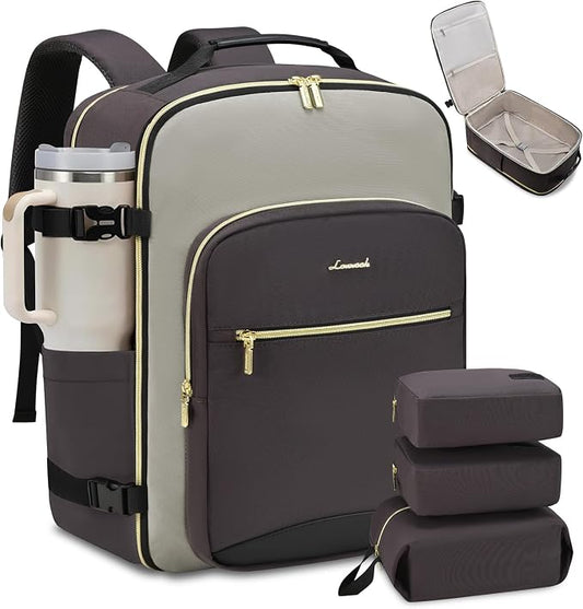 LOVEVOOK 50L Travel Backpack for Women & Men, Airline Approved Carry On Luggage with 3 Packing Cubes, TSA Overnight Bags, Waterproof Personal Item Bag, Weekender Essentials Backpacks fits 17" Laptop by LOVEVOOK