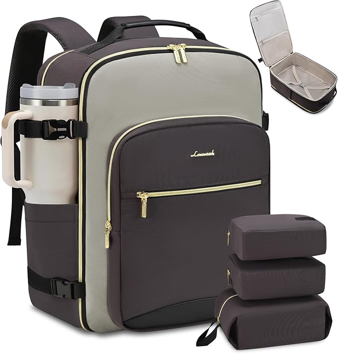 LOVEVOOK Travel Backpack for Women & Men, Airline Approved Carry On Luggage with 3 Packing Cubes, TSA Overnight Bags, Waterproof Personal Item Bag, Weekender Essentials Backpacks fits 17" Laptop by LOVEVOOK
