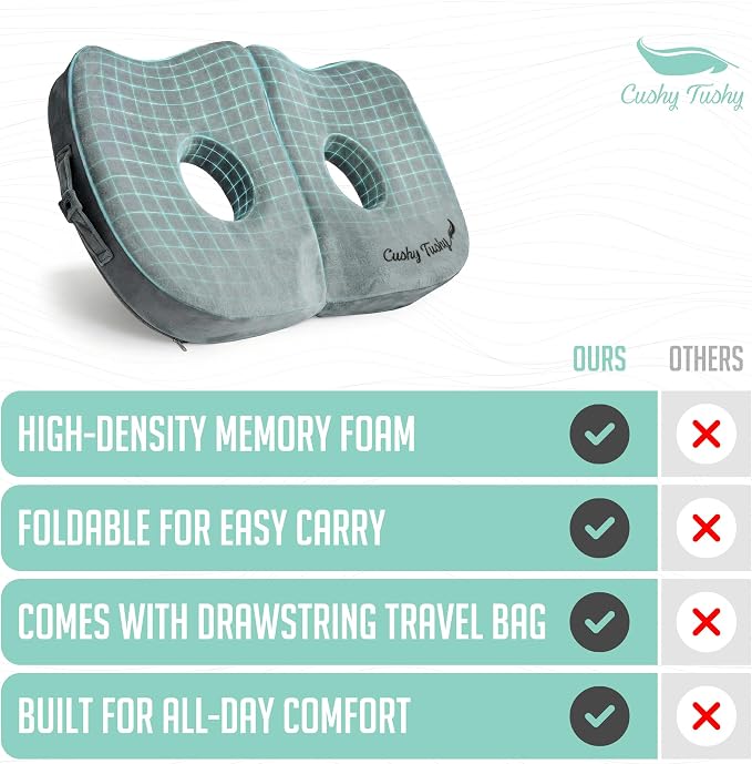 Cushy Tushy Seat Cushion | Premium Foldable Sit Bone Cushion for Pressure Relief, Hip, Hamstrings & Sciatica Comfort | Butt Pillow | Ergonomic Ischial Tuberosity Support for Home, Office & Driving - Image 8