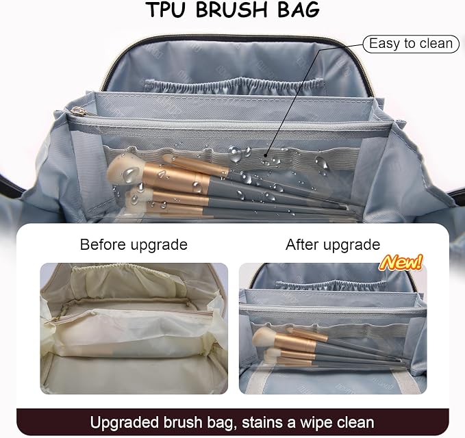 BOYATU Travel Makeup Bag Organizer Cosmetic Bag: 3 Pcs Set Make up Bags for Women with Handle - Waterproof Vegan Leather Toiletry Bag (01-G-Coffee) - Image 6