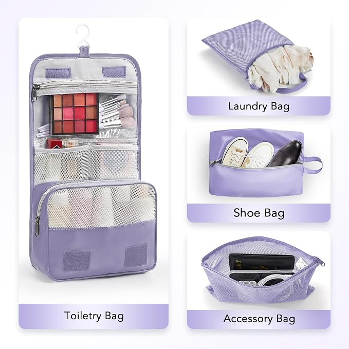 OlarHike 10 Set Compression Packing Cubes for Travel Essentials,Compressible Expandable Space Saver Bags for Organizing Clothes,Luggage Suitcase Garment Bags with Over 1000 pcs Mesh Holes(Purple Gray) - Image 5