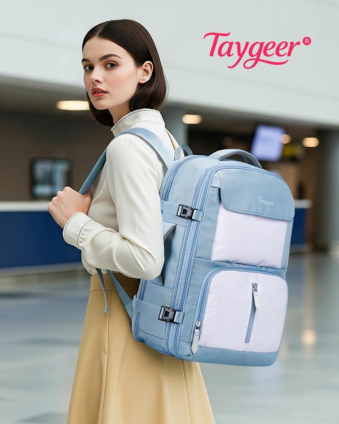 Taygeer Frontier Airlines Personal Item Bag, Expandable 18x14x8 backpack | Travel Backpack with Hidden Shoe Compartment, TSA Approved Personal Item Backpack Fits 15.6" Laptop for Women Weekender, Blue - Image 2
