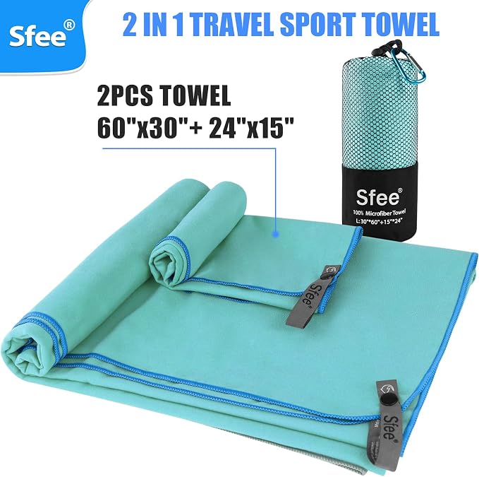 Sfee 2 Pack Microfiber Travel Towel, Quick Dry Towel Camping Towel Large Beach Towel Super Absorbent Compact Lightweight Sport Gym Towels for Beach, Gym, Hiking, Pool, Backpacking, Bath, Yoga - Image 6