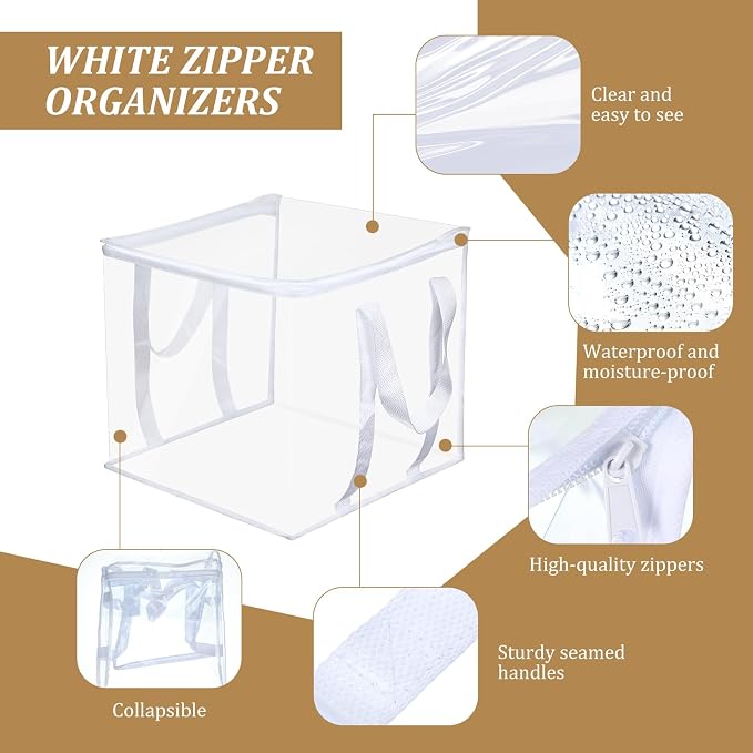 4 Pcs Clear Zippered Organizers 12''x12''x12'' Moving Bags with Reinforced Handles Heavy Duty Storage Cube Tote Storage Blanket Bags Bins for Clothes Moving Supplies Linens Shoes Closet Organizer - Image 4