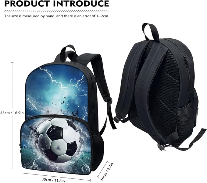 Boys Soccer Football Blue Lightning Galaxy Book Bag Set 4 In 1 Schoolbag Carry on Backpack Large Capacity Daypack Knapsack Rucksack Insulated Lunch Bag Aesthetic Cosmetic Makeup Bag - Image 4