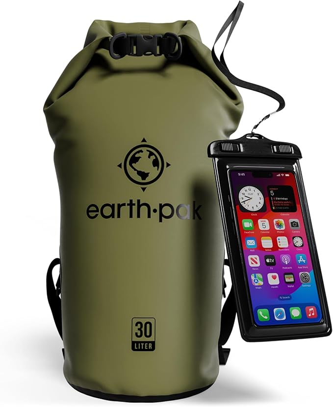 Earth Pak Waterproof Dry Bag - Roll Top Waterproof Backpack Sack Keeps Gear Dry for Kayak with Waterproof Phone Case by earthpak